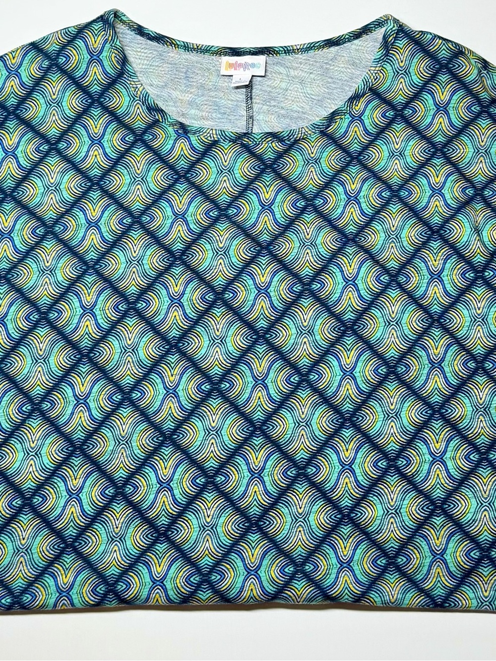 NWT LuLaRoe Irma Tunic Top Large Blue Green Aztec Geometric High Low Hem Rare